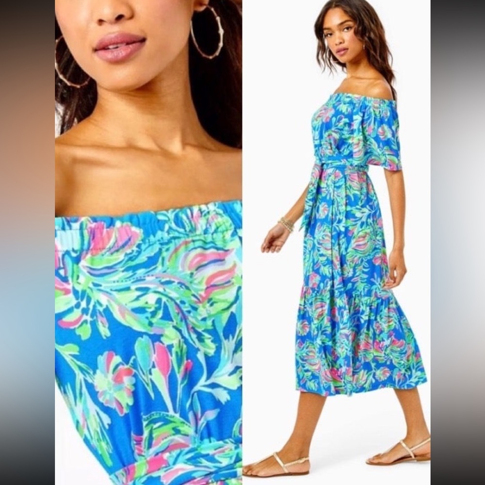 NWT Lilly Pulitzer MERLE Midi Dress flare Blue Fancy Fins